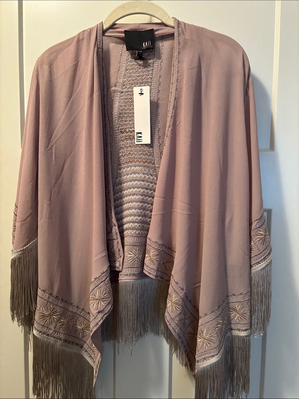 Kaii Mauve Open-Front Fringe Poncho